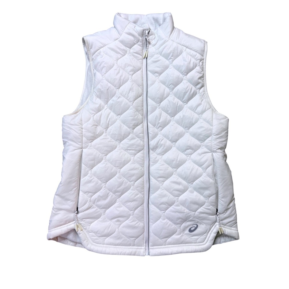 Asics Quilted Puffer Vest Womens Small White Excellent Full Zip Fleece Lined